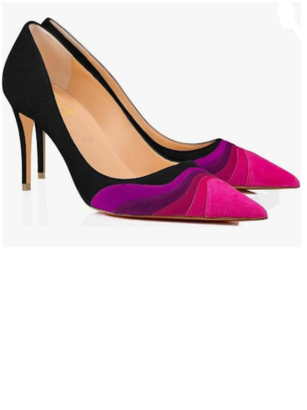 FOWT Black Purple High Heel Pointed Toe Pump Slip-on Rainbow Shoes for Ladies